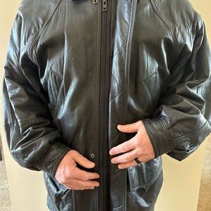 3/4 length Men’s Black Leather Jacket Vintage 90’s